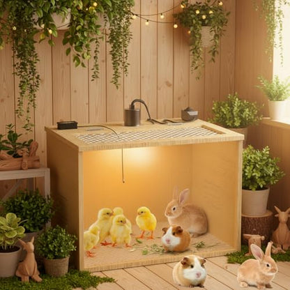Brooder Box for Chicks, 16 Inch Wooden Chicken Brooder Box with 75W Heat Lamps, Thermometer and Tin Foil, Poultry Breeding Kit, Ideal for 3-5 Newborn Chick Duck Quail Bird Hamster, Small