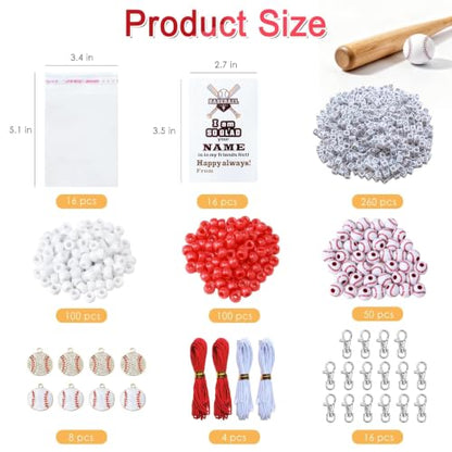 Tuhangcc 500 Pcs Baseball DIY Keychain Making Kit, Adjustable Letter Alphabet Beads Strings,8 Charm 16 Cards with Lobster Clasps & Strings for Sport Theme Party Favor Gift (Baseball) - color: Baseball