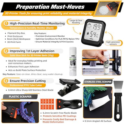 59pcs 3D Printer Tools Kit with Hard Case, 3D Printer Accessories incl Deburring Tool, Digital Caliper, Hygrometer, Nozzle Clog Poke, Pilers, Flush Cutter, for Bambu Lab, Ender 3, FDM/SLA Printers etc - style: Super 3D Box