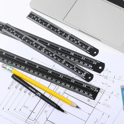 Mr. Pen- Metal Straight Edge Ruler, 4 pcs, 6", 8", 12", 14", Black - color: Black, size: 6, 8, 12, 14 inch