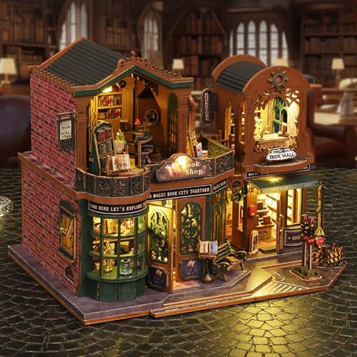 DIY Book Nook Kit - DIY Miniature Dolls House Kit with Furniture and LED Light, 3D Puzzle Wooden Art Bookends, Model Kits for Adults to Build (Twilight Bookstore) - style: Twilight Bookstore