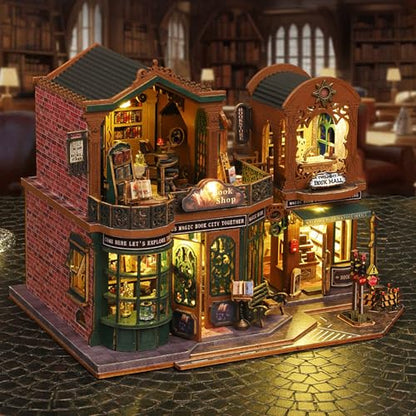 DIY Book Nook Kit - DIY Miniature Dolls House Kit with Furniture and LED Light, 3D Puzzle Wooden Art Bookends, Model Kits for Adults to Build (Twilight Bookstore) - style: Twilight Bookstore