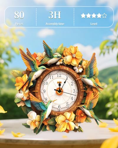 3D Puzzles for Adults, Hummingbird Clock 3D DIY Model Kit Crafts