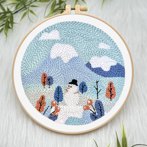 ERKOON Punch Needle Kit Adults Beginners, DIY Easy Landscapes Embroidery Set for Starter Art Craft, Needling Punch Project with Patterns, Tools, Yarns, Hoop, Instruction (Winter) - color: Winter