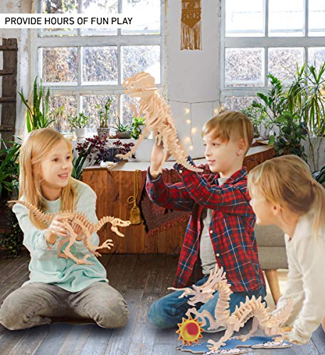 Puzzled 3D Puzzle Velociraptor Dinosaur Wood Craft Construction Kit Fun Unique & Educational DIY Wooden Dino Toy Assemble Model Unfinished Craft Hobby Puzzle to Build & Paint for Decoration 42pc Pack