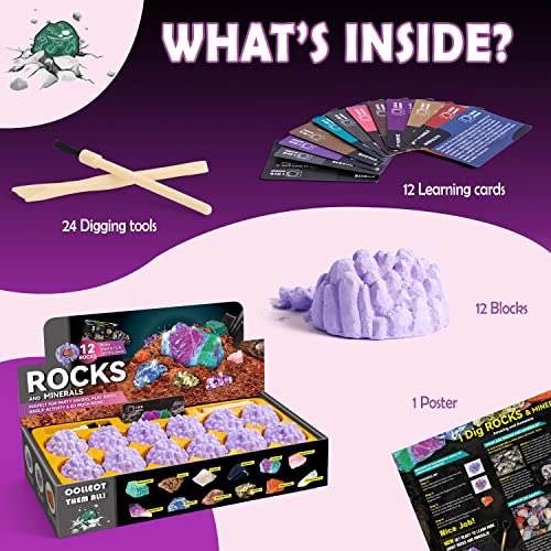 Gemstone Dig Kit, 12 Real Rocks and Gems, STEM Toy 6+ - color: Rock Dig Kit