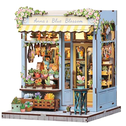 Book Nook Kit, DIY Miniature House Kits for Adult and Teens, Dollhouse Tiny Booknook Garden House Bookshelf, DIY Craft Gifts for Family and Friends (Anna's Blue Blossom) - color: Anna's Blue Blossom