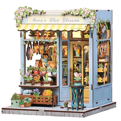 Book Nook Kit, DIY Miniature House Kits for Adult and Teens, Dollhouse Tiny Booknook Garden House Bookshelf, DIY Craft Gifts for Family and Friends (Anna's Blue Blossom) - color: Anna's Blue Blossom