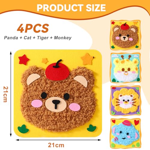 Vanttokeey DIY Embroidery Doll Set, 4pcs Cute Cartoon Animal Sewing Craft Kit Sewing Projects Yarn Board (Deer + Elephant + Lion + Bear) - color: Deer + Elephant + Lion + Bear