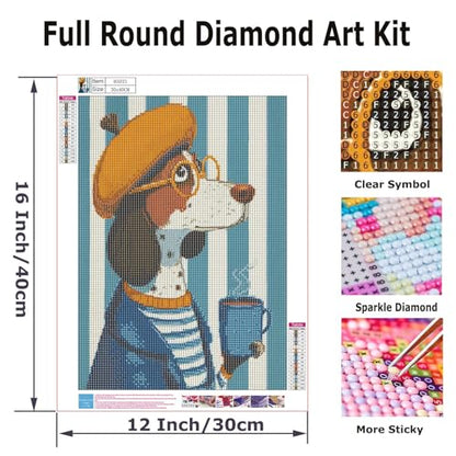Dog Drinking Coffee Diamond Art Kits for Adults, Funny Diamond Painting - color: HS033-1