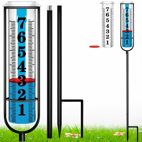 Rain Gauge Outdoor, Freeze Proof Rain Gauges Outdoors Best Rated, 7" Capacity Large Clear Font and Scale Rain Guage with Long Stake for Yard Garden, Rain Water Meter with Two Plastic Replacement Tube - color: Large rain gauge with 2 tubes