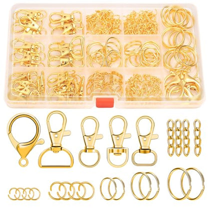 PAXCOO 300PCS Keychain Making Kit, Keychain Craft Supplies Including Key Chain Clips, Lanyard Snap Hooks, Key Rings and Jump Rings for Key Chain Making, Purse Making, Lanyard Making - color: Gold