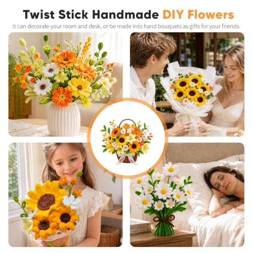 HHSarioneiro 550 Pcs Pipe Cleaner Flower Kit, Complete DIY Flower Bouquet Making Kit, 7 Beautiful Colors, 15 Flower Designs with Step-by-Step Video Tutorials, for Teen Girls and Craft Lovers - color: Yellow