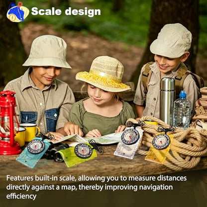 Outdoor Compass with Adjustable Declination, Magnifier, Ruler, Scale, Multifunctional Kids Waterproof Compass for Map Reading, Hiking, Camping, Navigation and Survival. - color: 4 PACK Transparent+Blue+Green+Orange