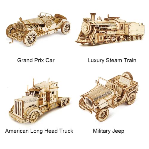 ROKR Model Car Kits Wooden 3D Puzzles Model Building Kits for Adults-Educational Brain Teaser Assembly Model for Adults to Build, Desk Decor/DIY Hobbies for Teens&Kids (Jeep Wrangler/7.5 * 4 * 3.5) - style: MC - Jeep Wrangler