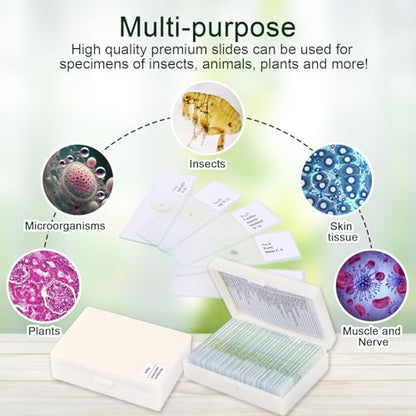 120 Microscope Slides with Specimens, Plant, Insect, Animal, Algae Slide Set for Biological Science Laboratory Basic Biological Science Education - size: 120pcs