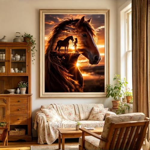 BYGFHLYW Horse Sunset Diamond Painting Kit for Adults, Diamond Art 12X16In - color: KM1146-1