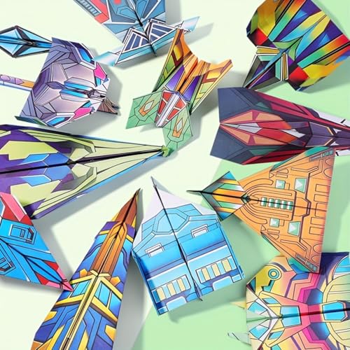 Paper Airplane Origami Kit, 12 Paper Airplane Designs with 36 Colorful Origami Papers, Folding Airplane Creative Origami Kit