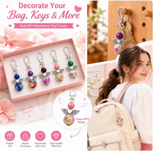Metacipher 180Pcs DIY Angel Keychain Making Kit with Beads & Pliers - color: Love Wings
