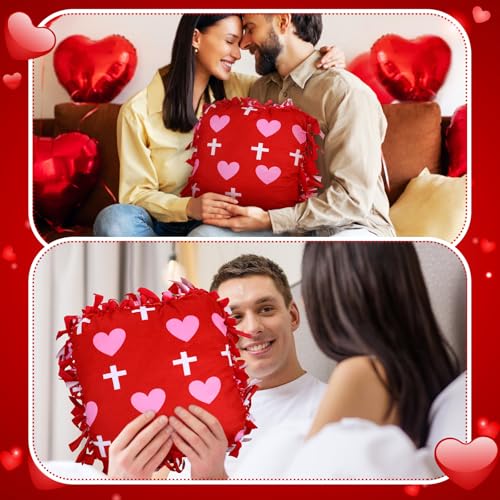 Chunful 6 Sets Valentine's Day Tied Pillow Craft Kit for Adults DIY Heart Religious Cross Pillow Craft Gifts for Valentine's Day Party Decor VBS Favors Giveaways - style: Valentine's Day