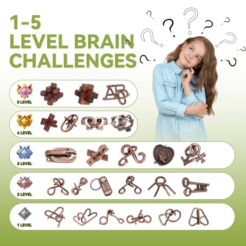 24 Pcs Brain Teaser Puzzles for Adults Teens - Metal Puzzles 3D Puzzle Game Toys for Adults Teens - Wooden Unlock Interlocking Puzzle Adult IQ Education Smart Toys - style: 24 PC