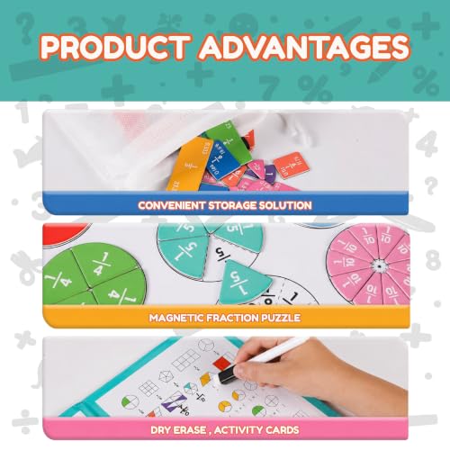 Elegancy Magnetic Fraction Playbook, 120-Piece Hands-On Math Learning Kit