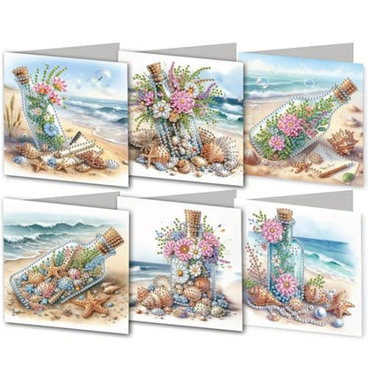 DDGYP 6 PCS,DIY Diamond Art Greeting Cards Kit with Envelopes, 5.9x11.81 in - color: Sky blue