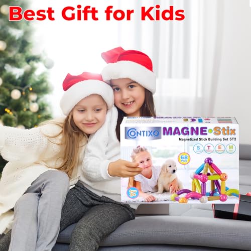 Contixo ST2 Kids Magnetic Stix Stick 68 PCs 3D Building Blocks STEM Construction Playboards Creativity, Imagination, Recreational, Educational for Children Toddler, 3+ Year Old Boys and Girls - style: STEM-68pcs