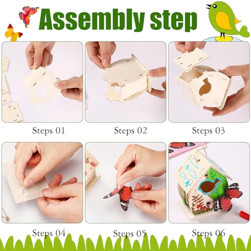 Outus 24 Pcs Wooden Birdhouse Kits for Kids, 4 Shapes Unfinished, Cute - style: Cute