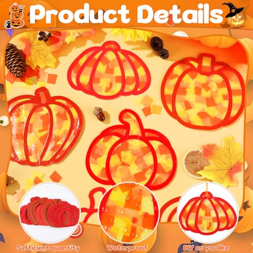 Qyeahkj 36 Set Fall Pumpkin Suncatchers Crafts for DIY Autumn Window Tissue Paper Crafts Kit Thanksgiving Pumpkin Hanging Decor for Fall Home Activity Art Project Birthday Party Favor Gift - style: Fall Pumpkin