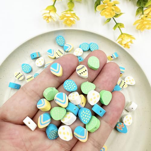 100Pcs Egg Handmade Polymer Clay Beads, 10mm Easter Egg Polymer Clay Spacer Beads for Women Jewelry Making DIY Charms Bracelet Necklace Hair Clip Accessories Handmade Craft - color: egg