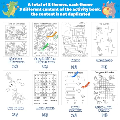 Kalysky 24 Mini Activity Books for Kids 4-12,Mazes,Dot to Dot & Word Games,Party Favors - color: Activity Books