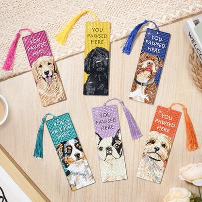 6 PCS Diamond Art Kits Bookmarks Diamond Painting Bookmark, 5D DIY Book Marks Dimond Art Paintings Gem Art, Acrylic Bookmarks with Tassels,Arts and Crafts for Adults Reading Gifts for Book Lovers - style: Dog