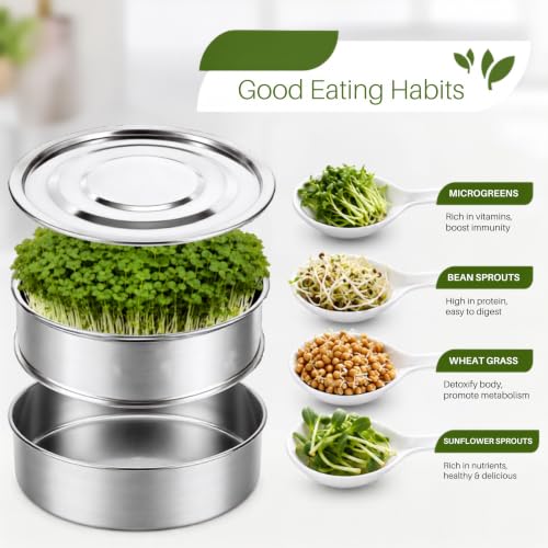 6'' Stainless Steel Sprouting Tray – Round 2-Tier Seed Gardening Planter Tray for Microgreens Broccoli Sprouts Growing Kit Microgreens Tray Germination - size: 2-Tier, 6"