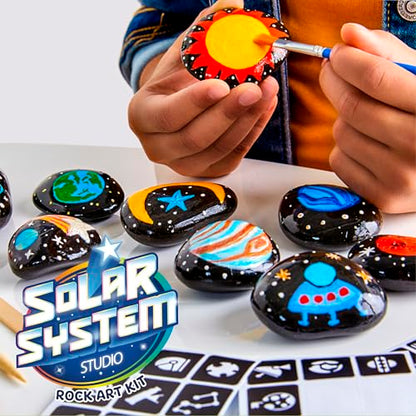 Discovery™ Solar System Studio Rock Art Kit, 35-Piece Space Craft Painting Set, Paint and Decorate Galaxy Rocks with Stencils, STEM Art Kit for Kids Ages 6+