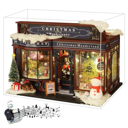 fifijoy Christmas Miniature Dollhouse Kit, DIY Dollhouse Miniature House Kit for Adults, Tiny House Kits Mini Model Building Sets with Music (Christmas Wonderland) - color: Christmas Wonderland
