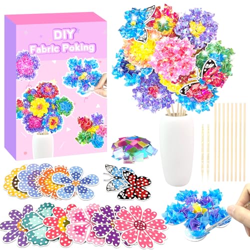 KIFHCMPR Poke in Fun Art Flower Bouquet Craft Kits for Kids,with 10 Flowers & 2 Butterflies,Arts and Crafts,Mess-Free Craft,DIY Art Activity Birthday Gifts Ideas for Girls & Boys Ages 4-10+ - style: Flower Bouquet