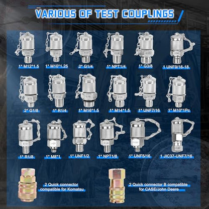 Hydraulic Pressure Test Kit with 5 Gauges 150/1500/4000/6000/10000 Psi, 5 Test Hoses, 24 Couplings Quickly Connector Diagnosis Tester Kit Set for Excavator Construction Machinery(Black) - size: Black 5 Gauges 24 Couplings