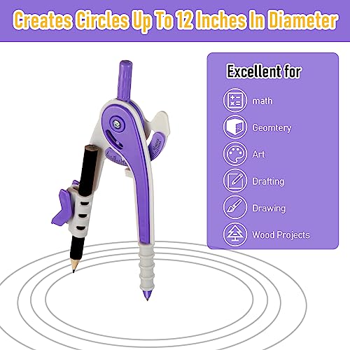 Eboot Student Geometry Math Set, Drawing Compass and 6 in, Purple - color: Purple