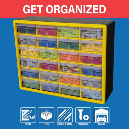 Akro-Mils 24-Drawer Plastic Storage Cabinet, 20"W x 6"D x 16"H, Black - size: 24 Drawer