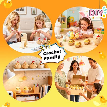 Joyclub Crochet Kit for Beginners 4 Chicken Family with Video for Adults - color: Crochet Chicken