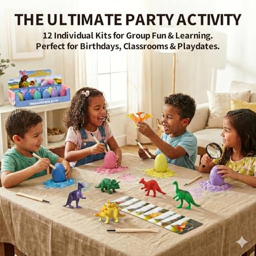 12 Pack Colorful Dinosaur Eggs, Excavation Kit with Learning Cards - style: 12 Dinosaur Eggs(Colorful)