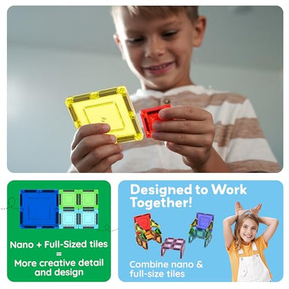 PicassoTiles Magnetic Tiles 30pc Nano Building Construction Set Compact Mini Travel Magnet Tile Playset with Tin Storage Case STEM Educational Learning School Brain Toy Blocks Boys Girls Ages 3+ PN09 - color: 30 Pcs Nano With Tin Storage Case