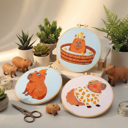 Mindsoft 3 Set Needlepoint Kit for Beginners with Hoop,Capybara - style: Capybara