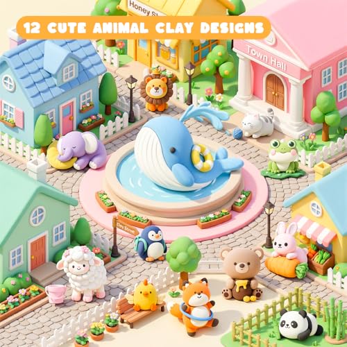 Shuttle Art Air Dry Clay for Kids - Zoo Town, 55 PCS Modeling Clay Kit with Sculpting Tools and Tutorials, Safe & Non-Sticky, Craft Gifts for Boys & Girls - style: Zoo Town