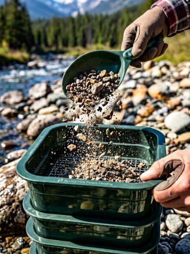 Sluice Fox mini Classifier Screen Gold panning Kits, Stainless Steel Screen mesh sifting Sieve Prospecting and gem Sorting; Shark Tooth sift Sifter - color: 5 Piece Green
