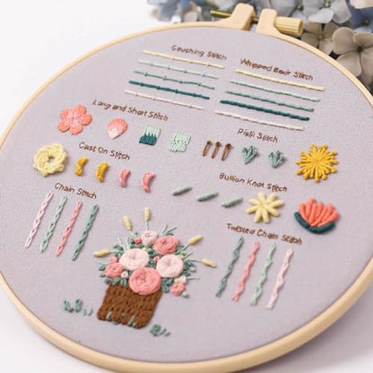 Jyphorixal Embroidery Kit for Beginners Adults Cross Stitch Starter Kit Needle Point Supplies 33 Basic Stitches in 3 Set, DIY Craft Lover Starter Hand Stitch (Flower) - color: Flower