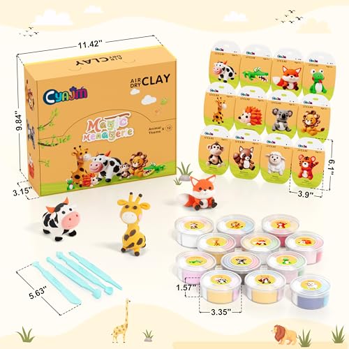 Cyajm 12-Color Air Dry Clay Kit, Animal, Kids 3+ with Tools & Guide
