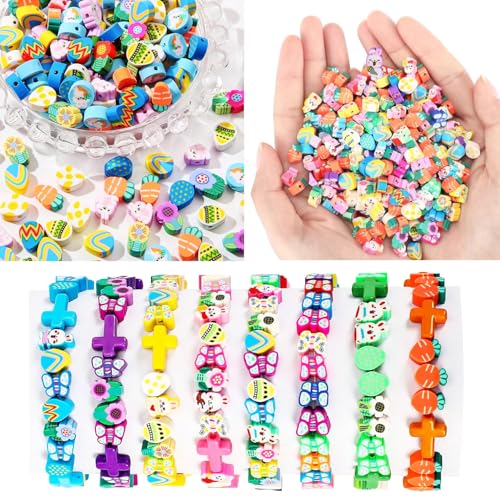 BBita 2480pcs Easter Polymer Clay Beads Bracelet Making kit, 24 Style Cute Fun Beads Charms for Jewelry Necklace Earring Making DIY Accessories for Women Girls - color: C3#Easter