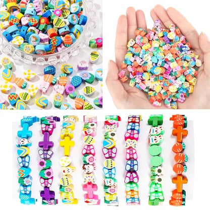 BBita 2480pcs Easter Polymer Clay Beads Bracelet Making kit, 24 Style Cute Fun Beads Charms for Jewelry Necklace Earring Making DIY Accessories for Women Girls - color: C3#Easter